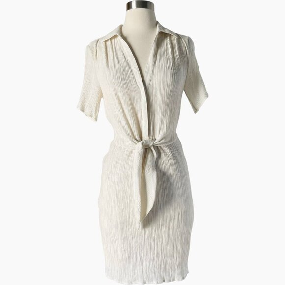 Brochu Walker Goyad Mini Dress Cream Textured Tie Front XS - Picture 3 of 10